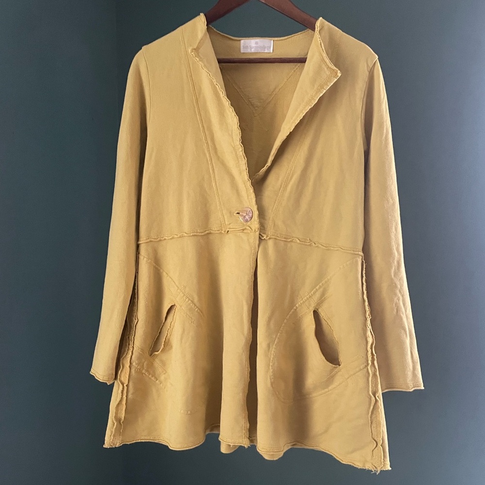 Soft Surroundings Sunny Yellow jacket raw edges  made from thick Jersey material
